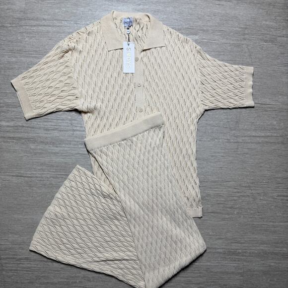 SNDYS Claire Top Button Shirt & Pull On Skirt NWT Open Knit Womens L Stretchy - Picture 1 of 9